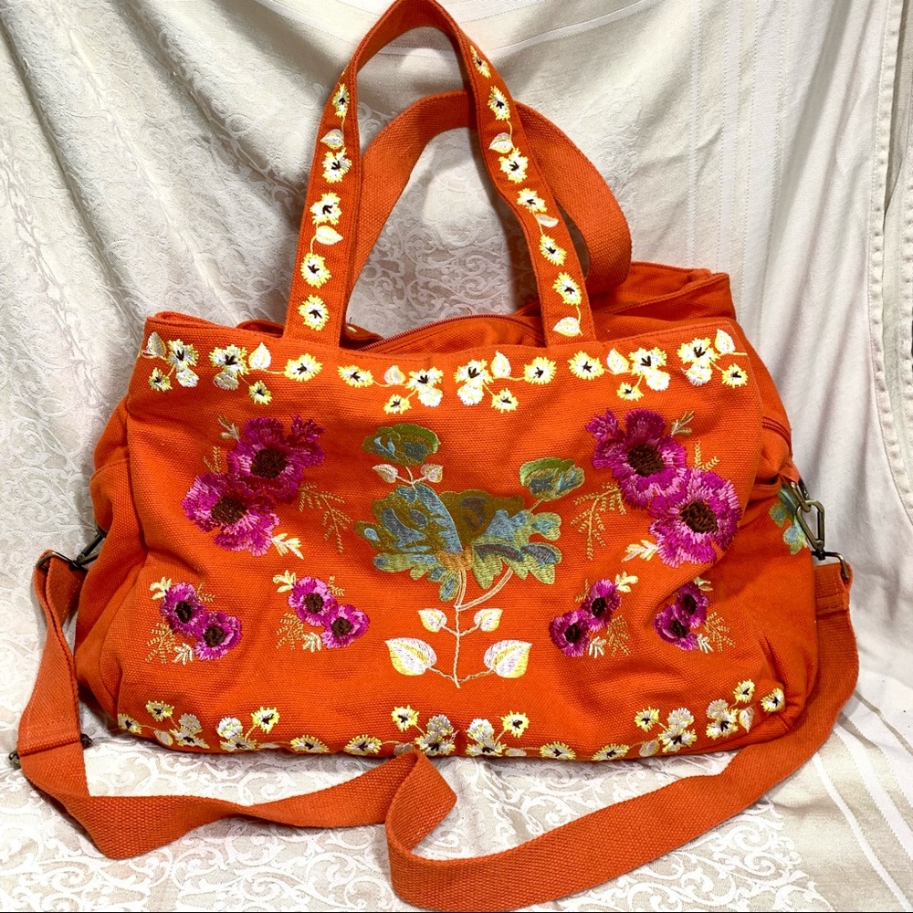 Anthropologie Orange and Pink Travel Bag